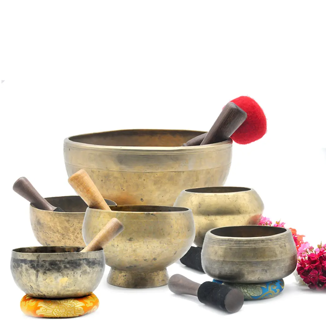 Collected Himalayan singing bowl with natural wear and inscriptions