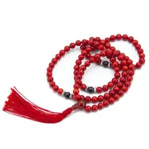 Handcrafted Tibetan mala prayer beads used for meditation and chanting