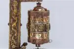 Handmade Tibetan prayer wheel with incense holder and burner – copper and brass Dharma wheel made in Nepal