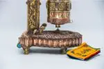 Handmade Tibetan prayer wheel with incense holder and burner – copper and brass Dharma wheel made in Nepal