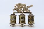 8-inch Tibetan Dragon Prayer Wheel – 3-in-1 wall hanging or tabletop use – Handmade brass mantra wheel from Nepal