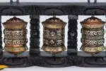 3-in-1 Tibetan Prayer Wheel with wooden frame – tabletop and wall mount design