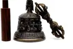 5.5-Inch Tall Tibetan Bell with Five Buddha Embossing – handcrafted from traditional bronze alloy, featuring detailed engravings of five Buddhas, ideal for meditation, ritual ceremonies, and spiritual practices.