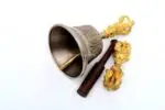 7-Inch Tall Tibetan Bell and Dorje Set – handcrafted from a traditional 7-metal alloy, featuring detailed carvings and a resonant tone, ideal for meditation, rituals, and sound healing.