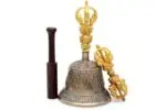 7-Inch Tall Tibetan Bell and Dorje Set – handcrafted from a traditional 7-metal alloy, featuring detailed carvings and a resonant tone, ideal for meditation, rituals, and sound healing.