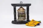 8 Lucky Symbol Prayer Wheel with copper cylinder and wooden frame – handmade in Nepal