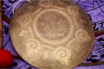 Dharma Chakra Carved Tibetan Gong – Handmade Gong with Mantra Decoration for Sound Healing and Meditation – Deep Tone – Made in Nepal