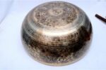 Extra large handmade singing bowl with Flower of Life, chakra symbols, Om, and Eight Auspicious Symbols