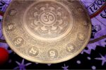 Hindu OM Carved Tibetan Gong – Handmade Gong for Sound Healing and Meditation – Deep Resonant Tone – Includes Felt Striker – Made in Nepal