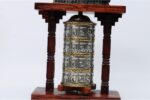 15-inch Tibetan Prayer Wheel with pagoda design and incense burner – Handmade wooden frame from Nepal – VedicBay