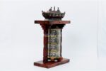 15-inch Tibetan Prayer Wheel with pagoda design and incense burner – Handmade wooden frame from Nepal – VedicBay