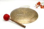 Full Tibetan Mantra Etched Gong – Handmade Gong from Nepal – Deep Resonance for Chakra Healing and Meditation – Fully Etched with Sacred Mantras