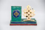 Prayer Wheel Pen Holder – Tibetan Desk Ornament with Stone Inlay – Handmade in Nepal