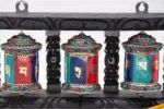 Turquoise Coral Lapis Tibetan Prayer Wheel with carved wooden frame – 3-in-1 design
