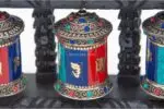 Turquoise Coral Lapis Tibetan Prayer Wheel with carved wooden frame – 3-in-1 design