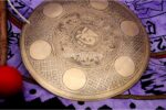 Tibetan OM Carved Gong – Handmade Gong for Sound Healing and Meditation – With Mantra Decoration and Felt Striker – Deep Resonance – From Nepal