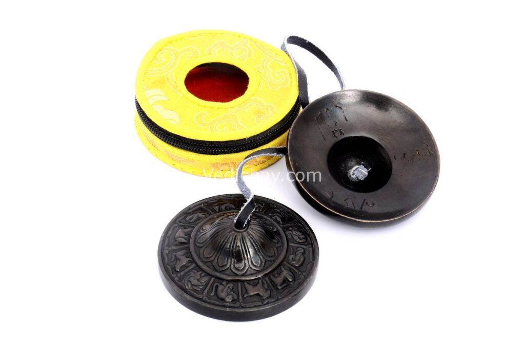 Tibetan Zodiac Animal Tingsha – 3 Inch Embossed Chimes with 12 Calendar Animals – Handmade in Nepal