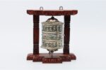 8-inch wall hanging Tibetan Prayer Wheel with wooden frame and embossed Om Mani Padme Hum mantra