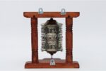 8-inch wall hanging Tibetan Prayer Wheel with wooden frame and embossed Om Mani Padme Hum mantra