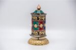 Tibetan Prayer Wheel – 7.5 Inch Tabletop with Eight Lucky Symbols and Stones – Handmade in Nepal