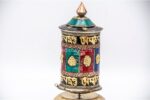 Tibetan Prayer Wheel – 7.5 Inch Tabletop with Eight Lucky Symbols and Stones – Handmade in Nepal