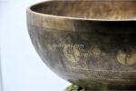 Large handmade singing bowl with Flower of Life center, Tibetan mantras, and sacred symbols