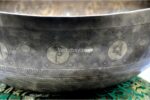 Large handmade singing bowl with Flower of Life center, Tibetan mantras, and sacred symbols