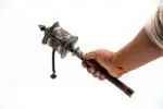 Handheld Tibetan prayer wheel with copper cylinder and brass bob
