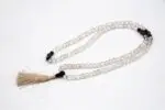 Himalayan Crystal, Garnet & Amethyst Mala – handcrafted 108-bead prayer necklace combining clear Himalayan quartz for purity, garnet for vitality, and amethyst for spiritual insight. Ideal for meditation, chakra alignment, and energy healing.