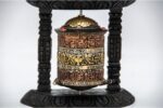6-inch wall-hanging Tibetan Prayer Wheel with Eight Lucky Symbols and mantra, handmade in Nepal