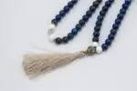 Lapis, Conch Shell & Crystal Mala – handcrafted 108-bead prayer necklace combining lapis lazuli for wisdom, conch shell for purity, and crystal quartz for clarity and spiritual energy. Ideal for meditation, mantra chanting, and chakra alignment.