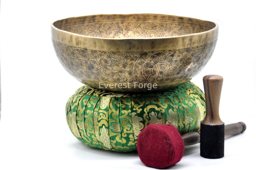 Large Chakra Yogi singing bowl with chakra symbols, Vajra, and auspicious engravings