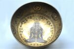 Large handmade Chakra Yogi singing bowl with Om and mantra etching, forged in Nepal