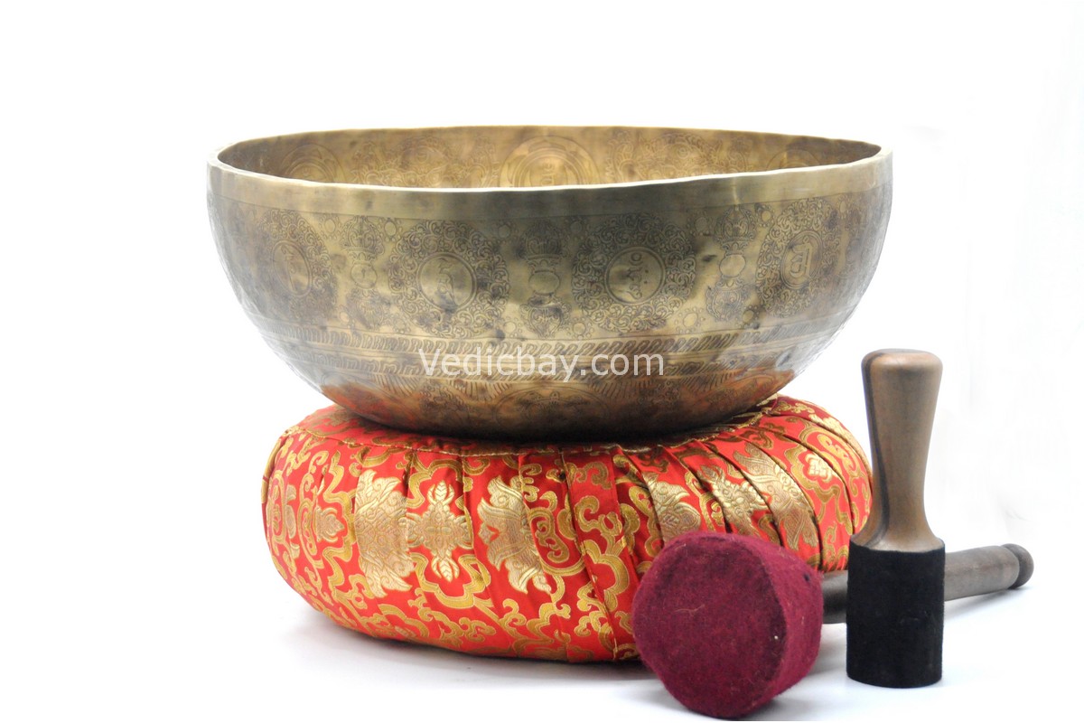 Large Seed of Life Mandala Singing Bowl – Tibetan Mantra – Flower of Life – Handmade in Nepal