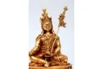 Handcrafted Padmasambhava (Guru Rinpoche) Statue seated in royal posture – made from brass with intricate detailing, holding vajra and skull cup, symbolizing spiritual power and transformation.