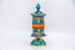 Tibetan Prayer Wheel – 10 Inch Tabletop with Stone Inlay – Handmade in Nepal
