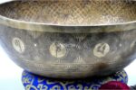 Extra large handmade singing bowl with Shree Yantra carving for healing, yoga, and sound bath
