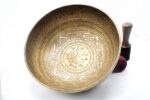 Extra large handmade singing bowl with Shree Yantra carving for healing, yoga, and sound bath