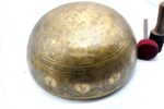 Extra large handmade singing bowl with Shree Yantra carving for healing, yoga, and sound bath