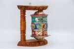8-inch Wall Hanging Tibetan Prayer Wheel with Stone Inlay and Eight Lucky Symbols (Austamangal) – Handmade in Nepal