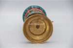 10-inch Tibetan Prayer Wheel with Coral, Turquoise, and Lapis Stone Inlay – Handmade in Nepal