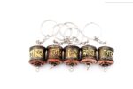 Set of 5 Tibetan Prayer Wheel key rings with Om Mani Padme Hum mantra, handmade in Nepal