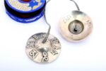 Tibetan Tingsha Cymbals with Mantra Embossing – Handcrafted 7-metal chimes featuring embossed Om Mani Padme Hum mantra, ideal for meditation and spiritual rituals