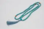 Turquoise Stone Mala – handcrafted 108-bead prayer necklace made from natural turquoise gemstones, symbolizing protection, healing, and spiritual balance. Ideal for meditation, mantra chanting, and energy alignment.