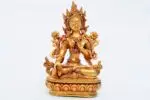 Handcrafted White Tara Statue seated in lotus posture with seven eyes – made from brass with delicate detailing, symbolizing compassion, healing, and longevity in Tibetan Buddhism.