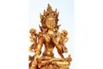 Handcrafted White Tara Statue seated in lotus posture with seven eyes – made from brass with delicate detailing, symbolizing compassion, healing, and longevity in Tibetan Buddhism.