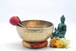 10 inch handmade Tibetan Lingam singing bowl with dim finish – rare Himalayan ritual bowl with central lingam, includes mallet and cushion