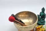 10 inch handmade Tibetan Lingam singing bowl with dim finish – rare Himalayan ritual bowl with central lingam, includes mallet and cushion