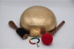 10.5 inch handmade Jhumka singing bowl with dim finish – crafted in Nepal, includes mallet, felt drum stick, cushion, and chakra bracelet