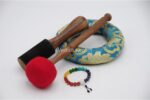 10.5 inch handmade Jhumka singing bowl with dim finish – crafted in Nepal, includes mallet, felt drum stick, cushion, and chakra bracelet